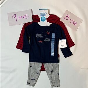 NEW Carter's 3-piece Set- car themed, navy, gray, red